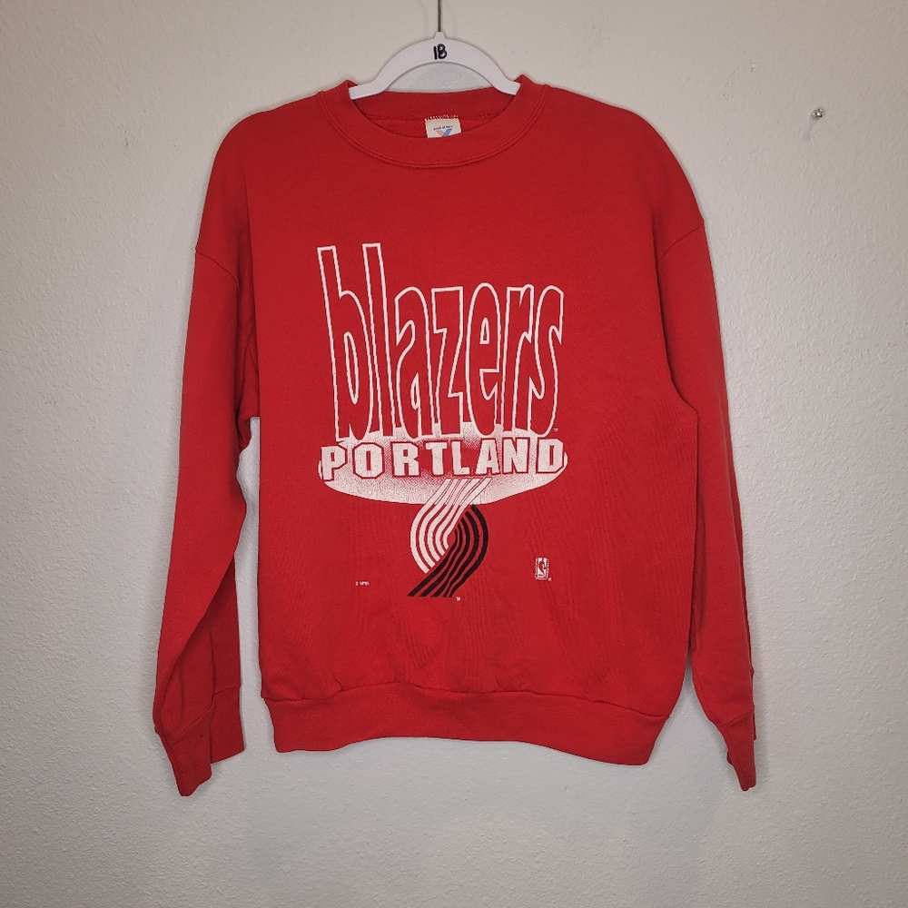 Vintage 90s PORTLAND TRAIL BLAZERS Basketball NBA Red Sweatshirt Artex USA Sz L